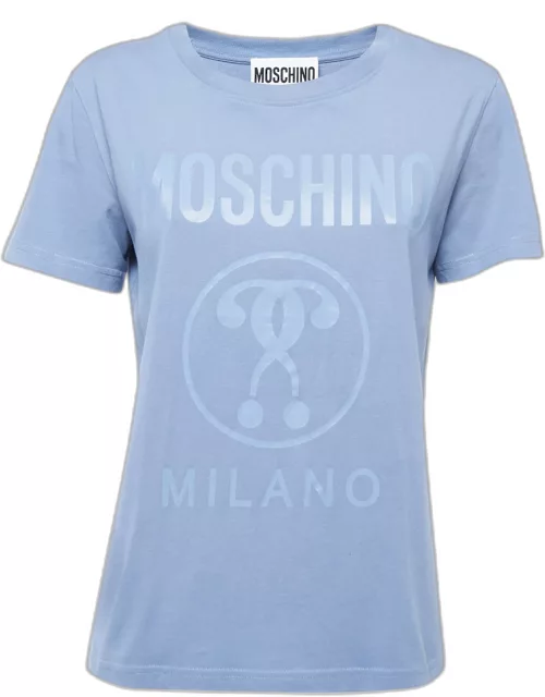 Moschino Blue Logo Print Cotton Crew Neck Short Sleeve T-Shirt