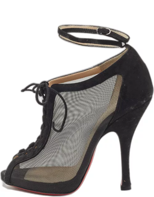 Christian Louboutin Black Mesh and Suede Abbesses Ankle Bootie