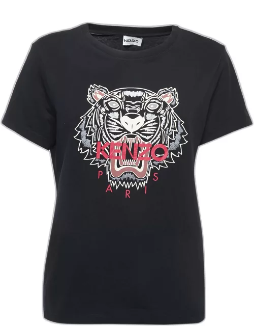 Kenzo Black Tiger Printed Cotton Knit T-Shirt