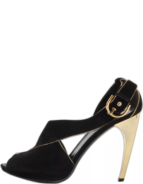 Louis Vuitton Black Leather and Suede Slingback Sandal