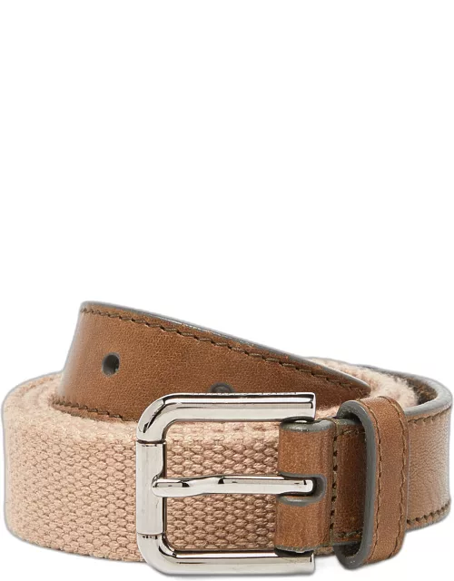 Dolce & Gabbana Beige/Brown Canvas and Leather Belt 90C