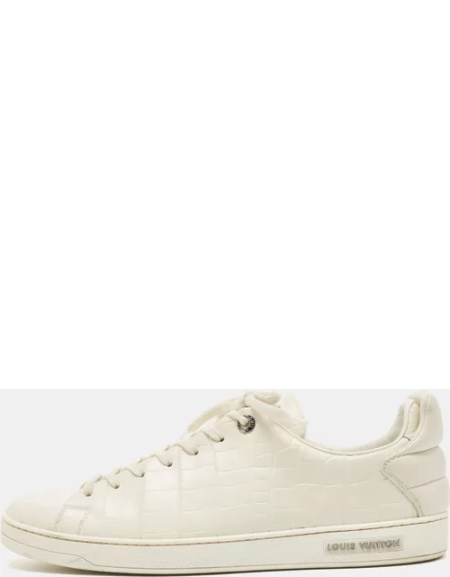 Louis Vuitton White Leather Croc Embossed Leather Frontrow Low Top Sneaker