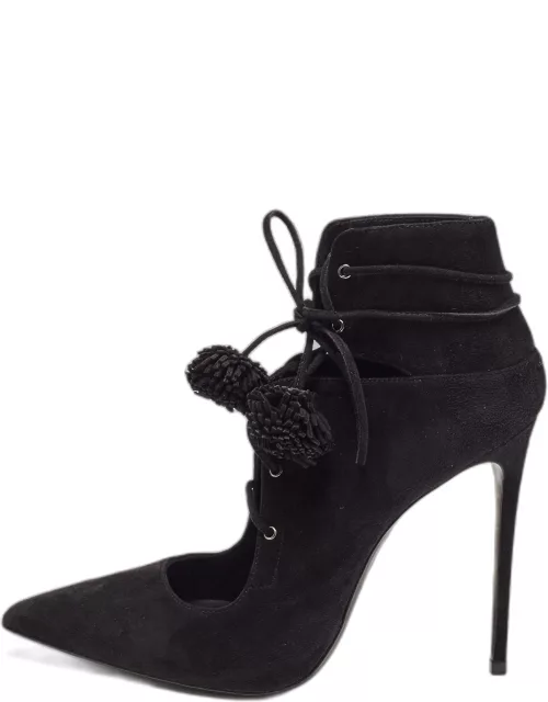 Le Silla Black Suede Lace Up Pointed Toe Ankle Booties 38