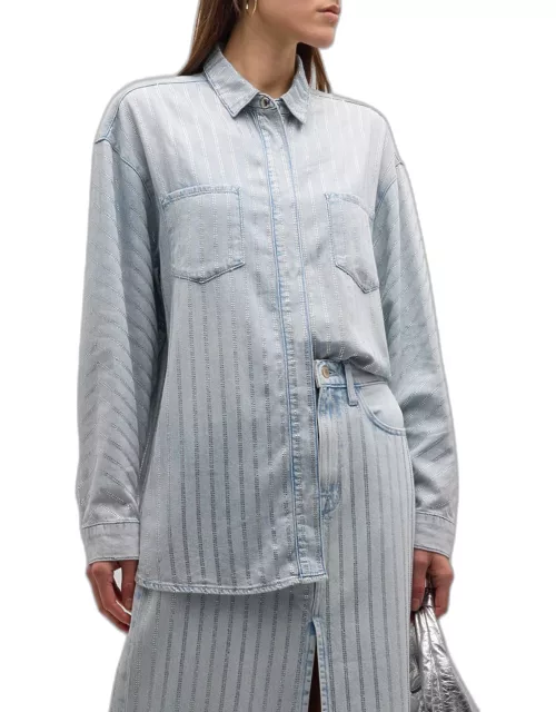 Ms. Sofiane Metallic-Stripe Denim Shirt