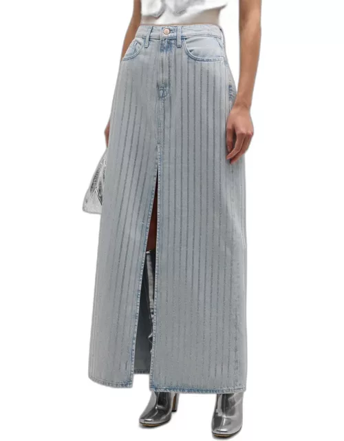 Ms. Sofiane Metallic-Stripe Denim Maxi Skirt