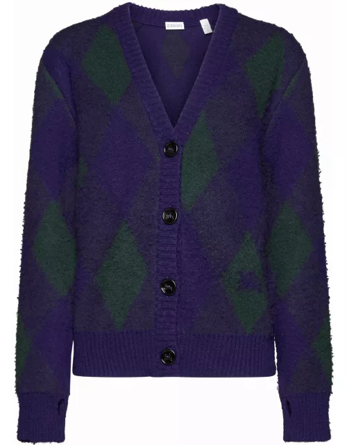 Burberry Purple Cardigan With Argyle Motif In Wool Woman