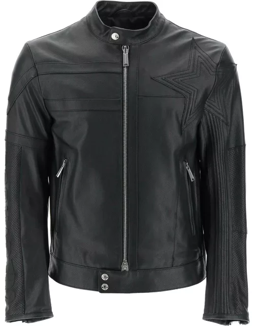 Dsquared2 Leather Biker Jacket With Contrasting Lettering