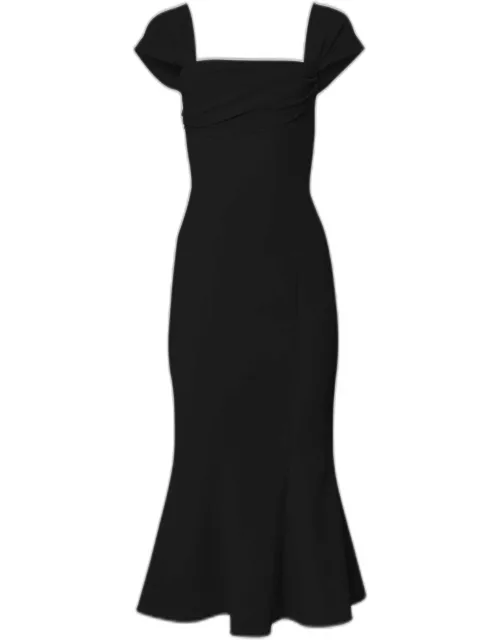 Square Neck Trumpet Midi Dress with Cap Sleeve