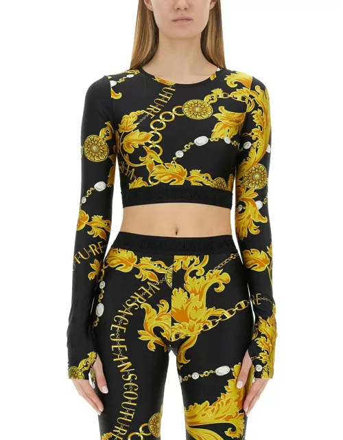versace jeans couture cropped top with logo