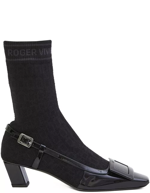 Belle Vivier Sock Ankle Boots in Black Patent Leather