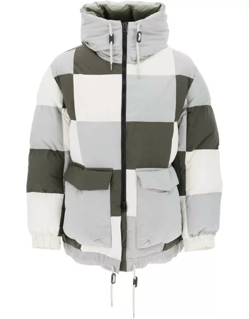 SACAI Hooded puffer jacket with checkerboard pattern