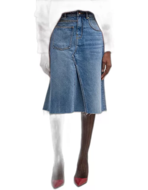 Deconstructed Raw Hem Denim Skirt