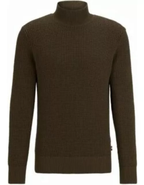 Mock-neck sweater in structured cotton and virgin wool- Light Green Men's Sweater