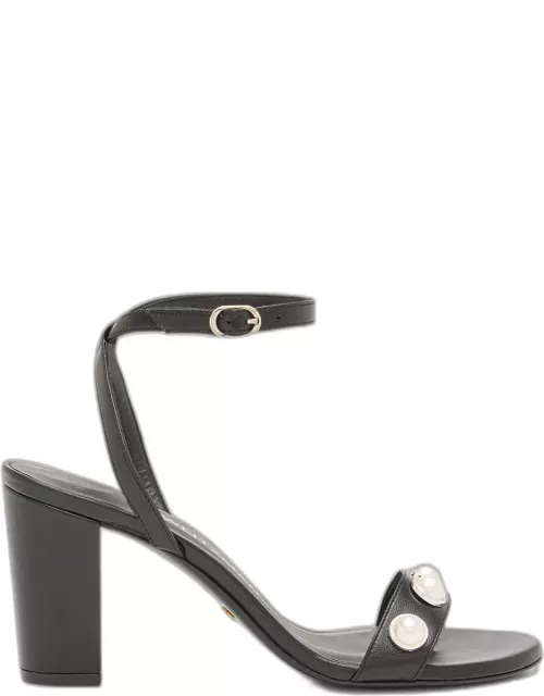 Nearlybare Leather Pearly Ankle-Strap Sandal