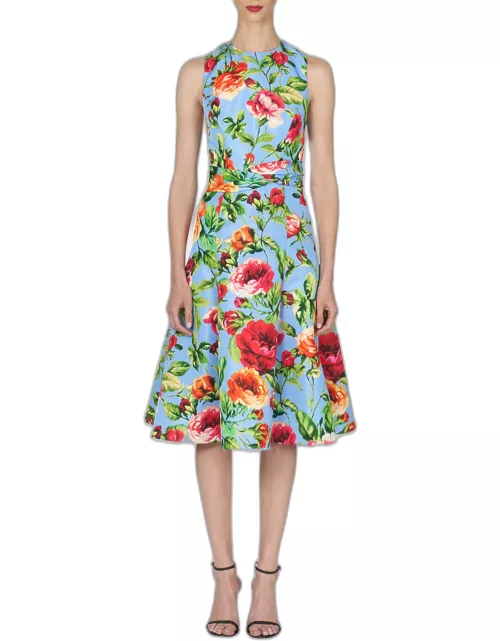 Floral-Print Midi Dress with Twist Waistband