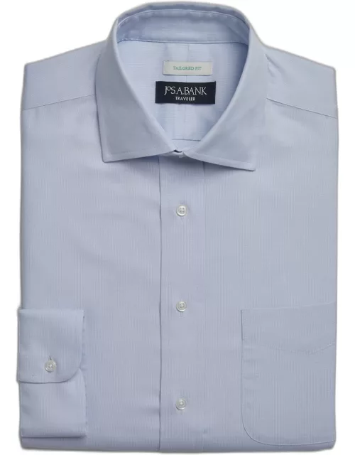 JoS. A. Bank Big & Tall Men's Traveler Collection Tailored Fit Mini Check Dress Shirt , Blue, 18 36