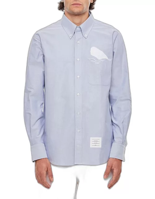 Thom Browne Straight Fit L/s Shirt W/ Emroidery In Solid Oxford Sky blue