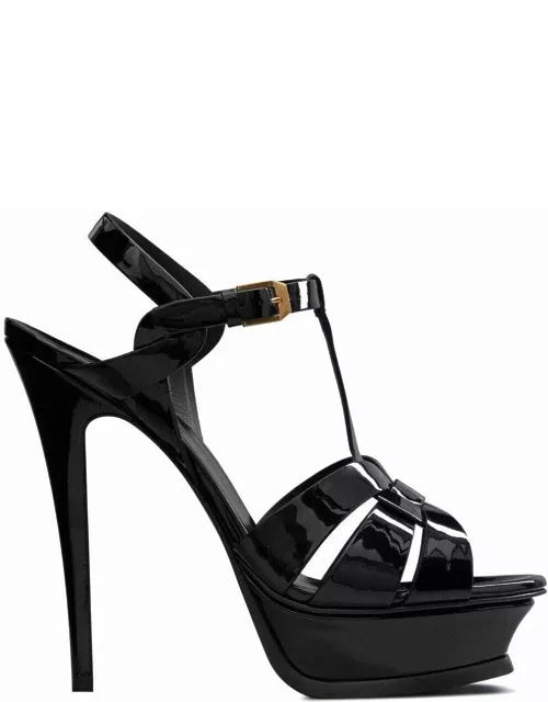 Black Tribute sandals with patent leather platfo