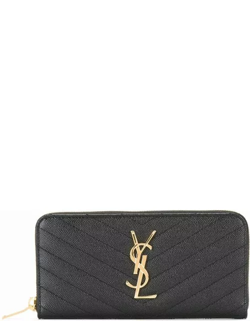 Black Monogram wallet with zip and gold logo