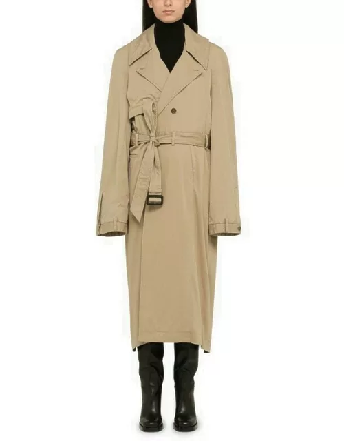 Single-breasted beige cotton trench coat
