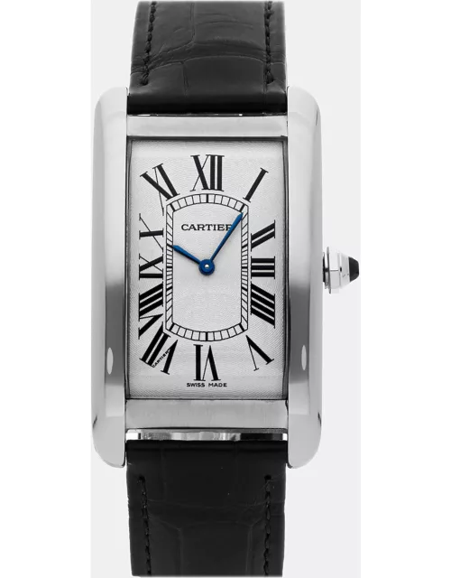 Cartier Silver 18K White Gold Tank Americaine W2601651 Women's Wristwatch 27 x 37 m