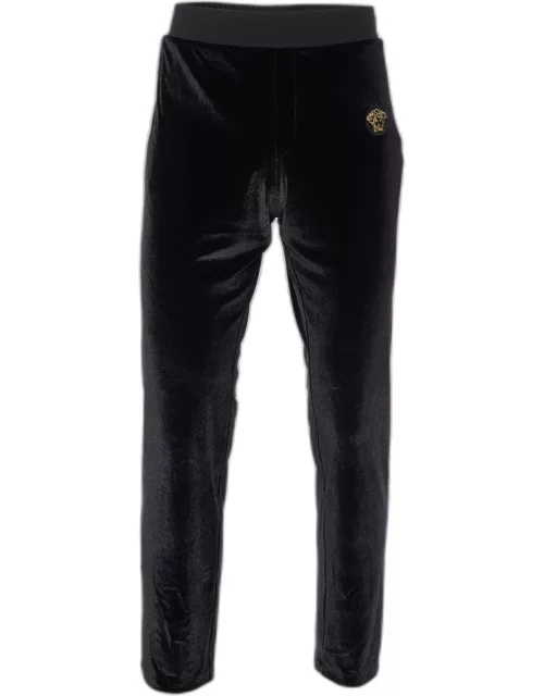 Versace Black Velour Embroidered Medusa Track Pants