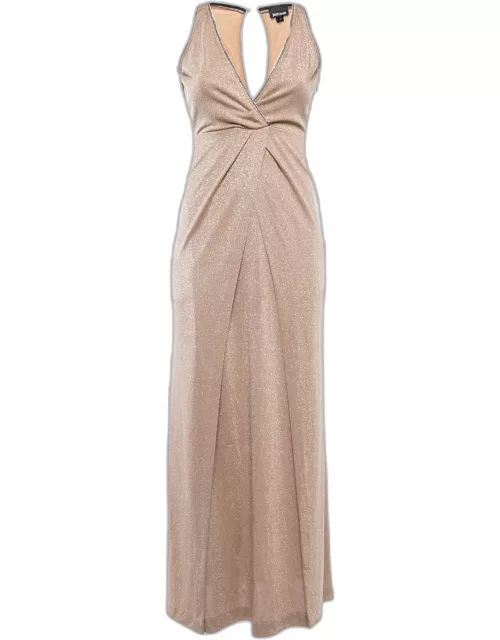 Just Cavalli Gold Crystals Embellished Lurex Knit Sleeveless Cut-out Maxi Dress