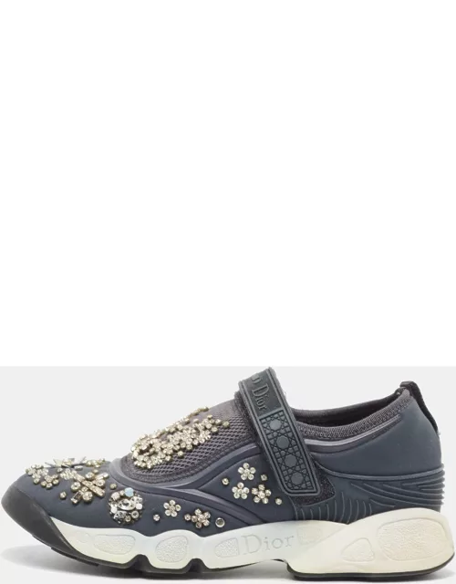 Dior Grey Mesh and Fabric Crystal Embellished Fusion Sneaker
