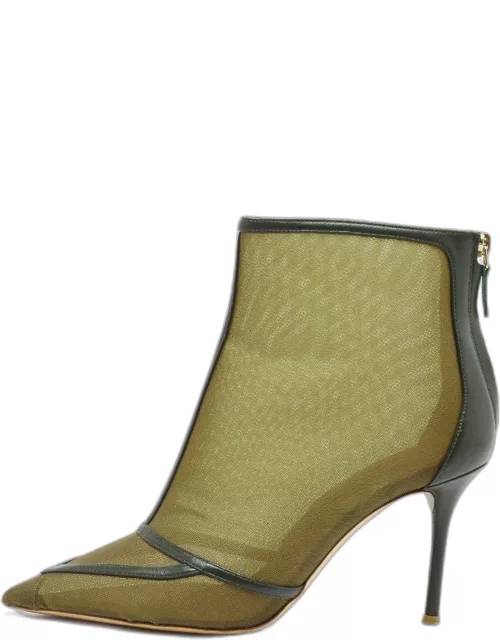 Malone Souliers Green Mesh and Leather Faye Pointed Toe Bootie