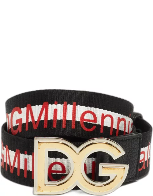 Dolce & Gabbana Black/White Canvas #DGMillennials Logo Belt 95C