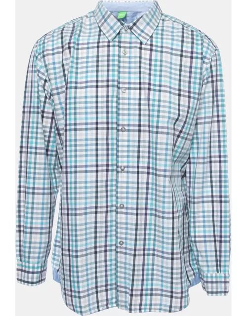 Boss By Hugo Boss Blue Checked Cotton Button Front Full Sleeve Shirt