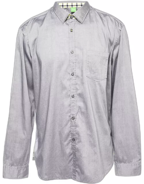 Boss By Hugo Boss Grey Cotton Button Front Banyo Full Sleeve Shirt