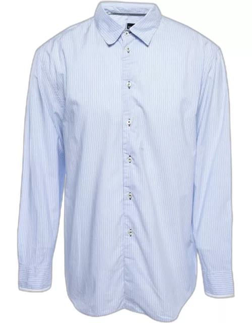 Emporio Armani Blue Striped Cotton Button Front Full Sleeve Shirt