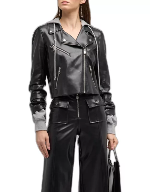 Evie Vegan Leather Combo Hooded Jacket