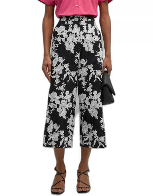 Tangier Cropped Floral-Embroidered Twill Pant