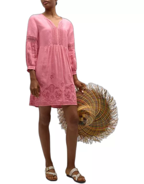 St. Lucia Split-Neck Dress w/ Lace