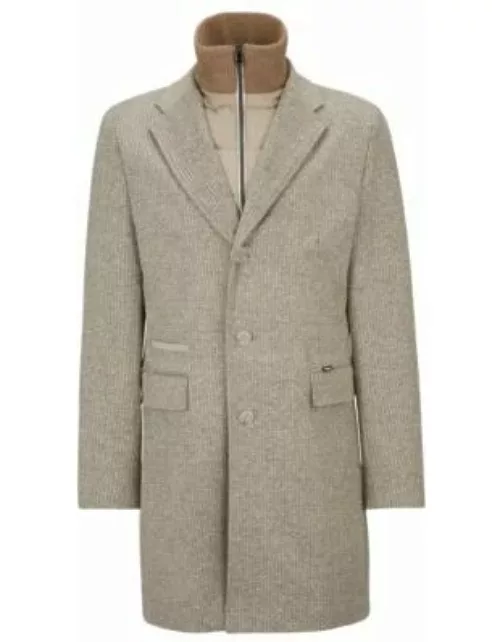 Slim-fit coat in wool blend with zip-up inner- White Men's Formal Coat