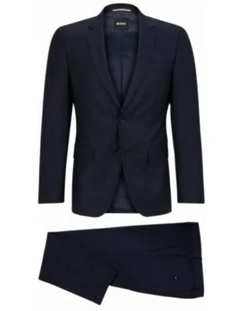 Slim-fit suit in checked stretch wool- Dark Blue Men's Business Suit