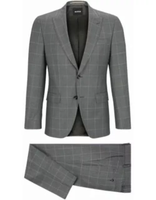 Slim-fit two-piece suit in checked virgin wool- Grey Men's Business Suit