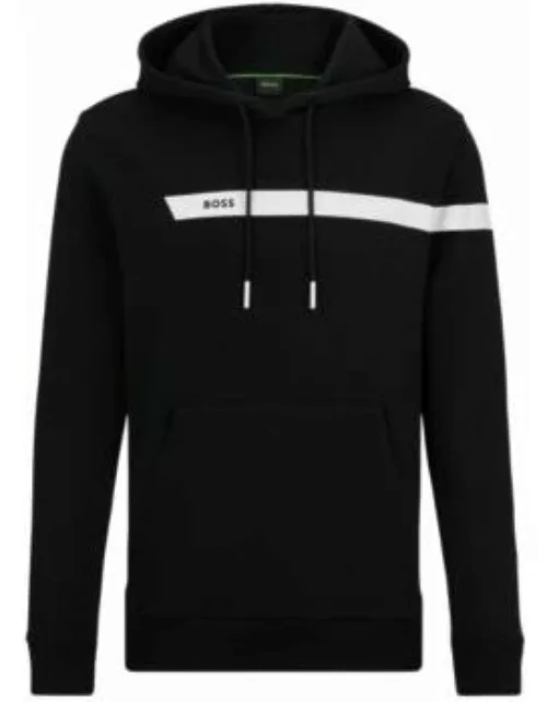 Cotton-blend hoodie with graphic logo stripe- Black Men's Tracksuit