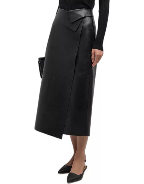 Bonded Leather Straight Midi Skirt