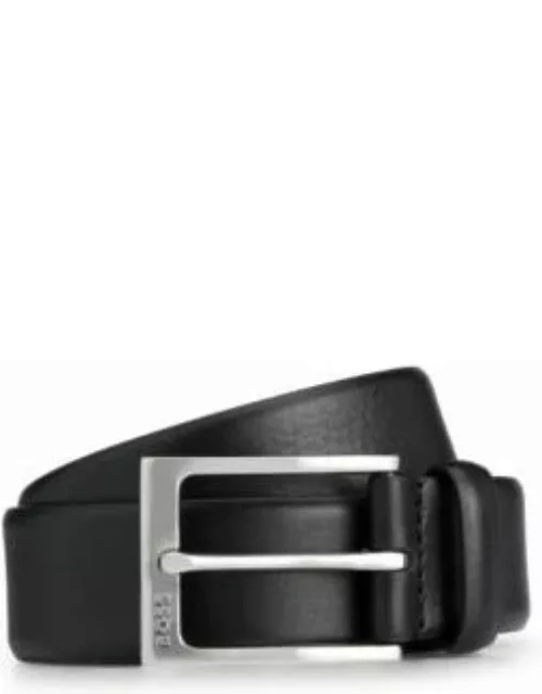 Leather belt with silver-tone pin buckle- Black Men's Business Belt