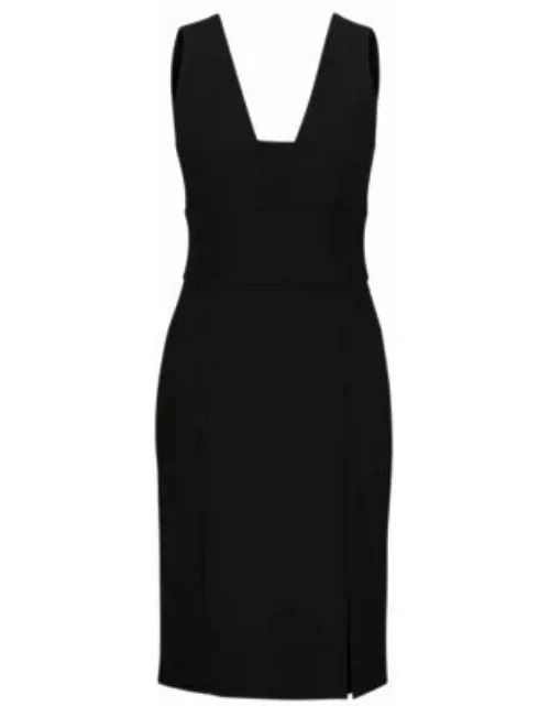 Slim-fit dress with front slit- Black Women's Business Dresse