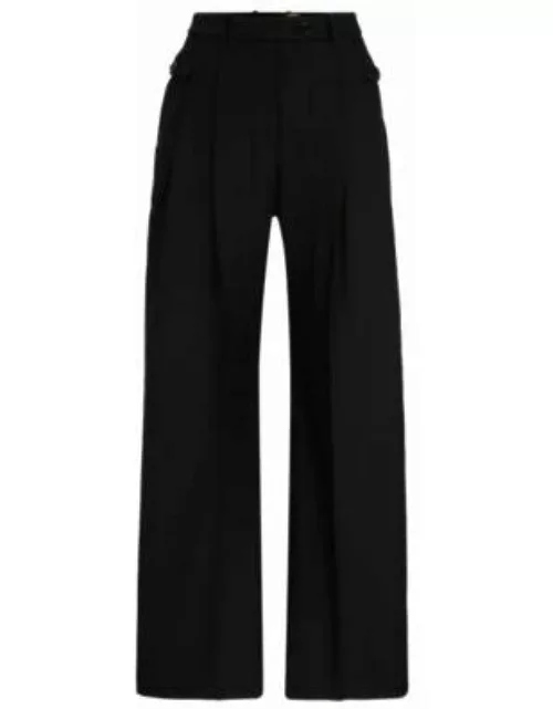 Wide-leg relaxed-fit pants in virgin-wool twill- Black Women's Formal Pant