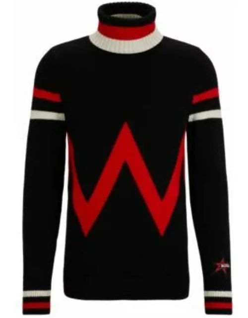 BOSS x Perfect Moment virgin-wool sweater with stripe intarsia- Black Men's Sweater