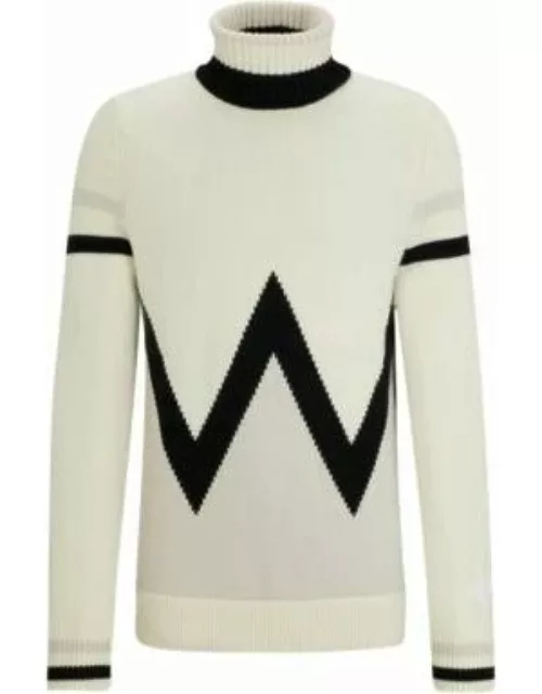BOSS x Perfect Moment virgin-wool sweater with stripe intarsia- Light Beige Men's Sweater