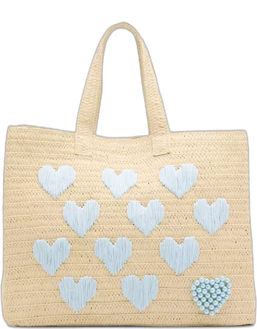 Be Mine Embroidered Straw Tote Bag