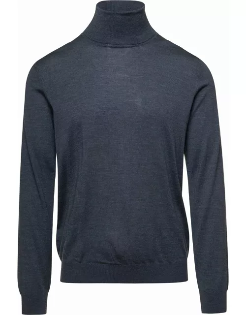 Laneus Grey Sweater With Turtleneck And Ribbed Trim In Wool And Silk Man