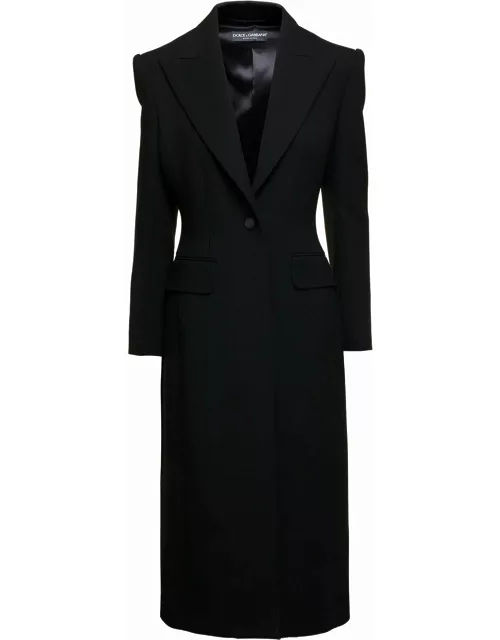 Dolce & Gabbana Black Slim Single-breasted Coat In Wool Blend Woman