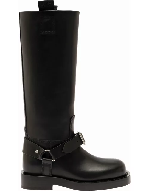 Burberry saddle High Black Boots With Buckle Detail In Leather Woman